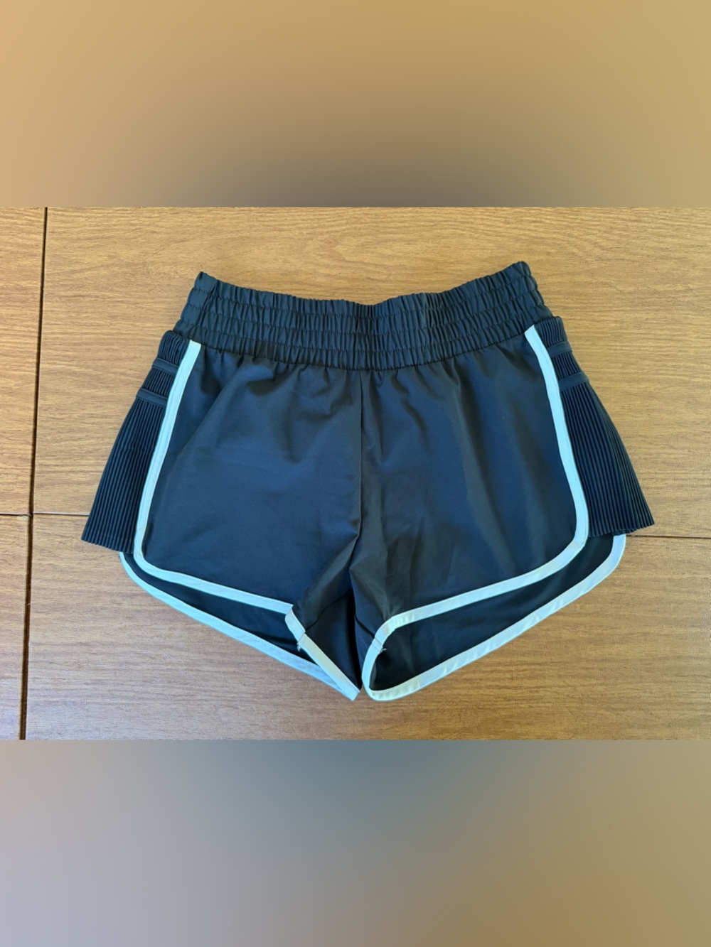 Women’s Black Athletic Shorts with Light Blue Trim